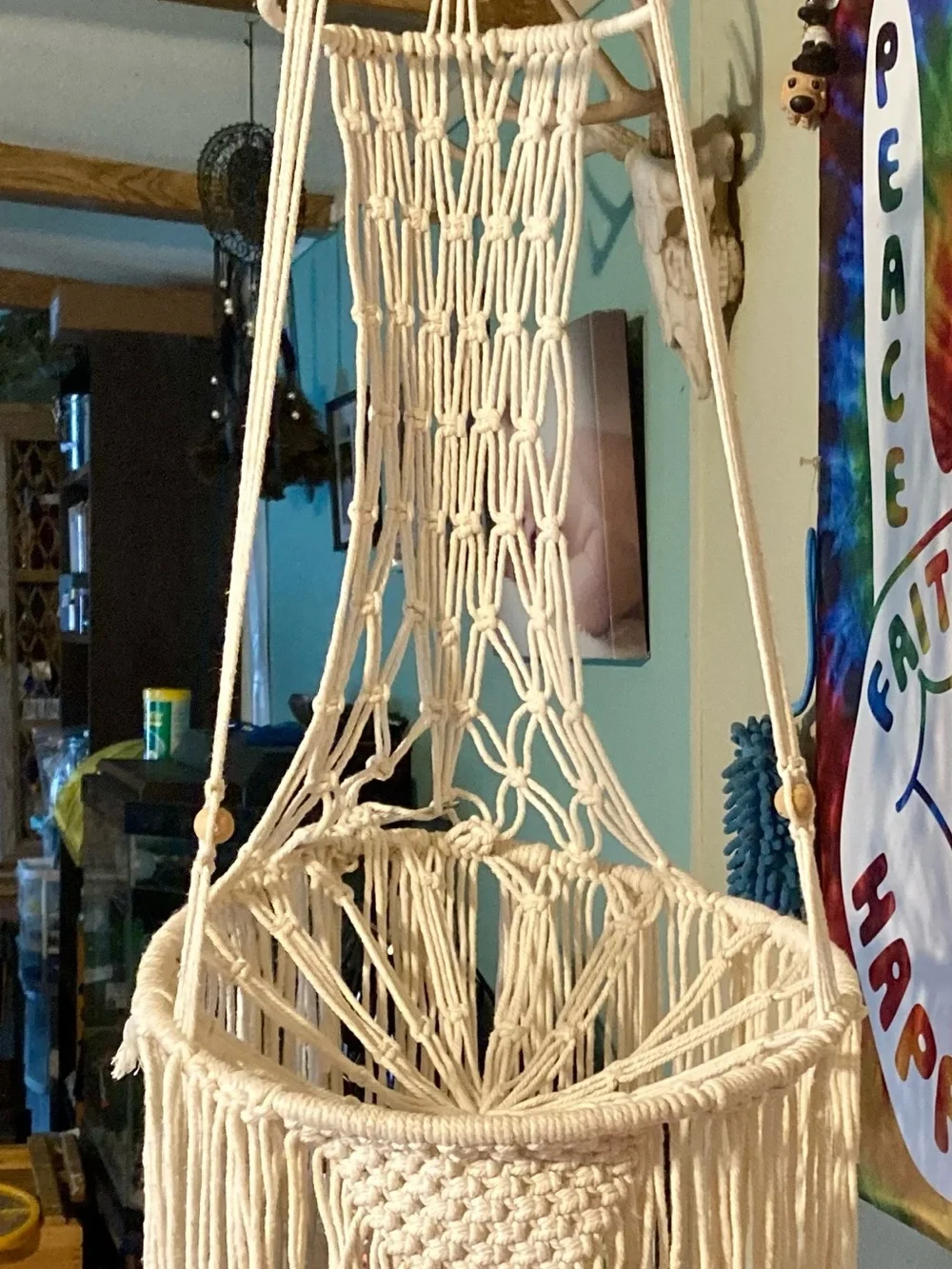 Soft Cream Macramé Hanging Cat Bed